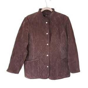 Charter Club Brown Suede Diamond Quilted Jacket Snap Front Standing Coll…
